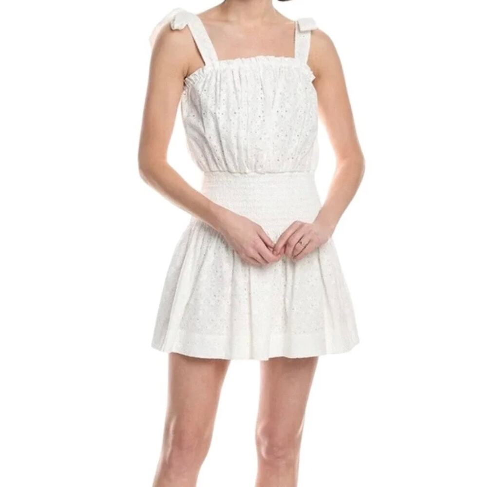 NWT Ramy Brook Laurel Mini Dress - White Eyelet - Smocked - 100% Cotton - Size S